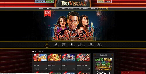 Sélection de jeux sur BoVegas Casino