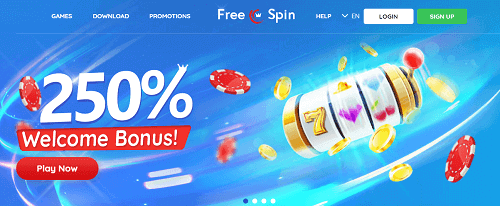 Page d'accueil FreeSpin avec bonus de bienvenue