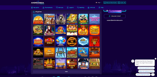 Sélection de jeux de Casino Andromeda